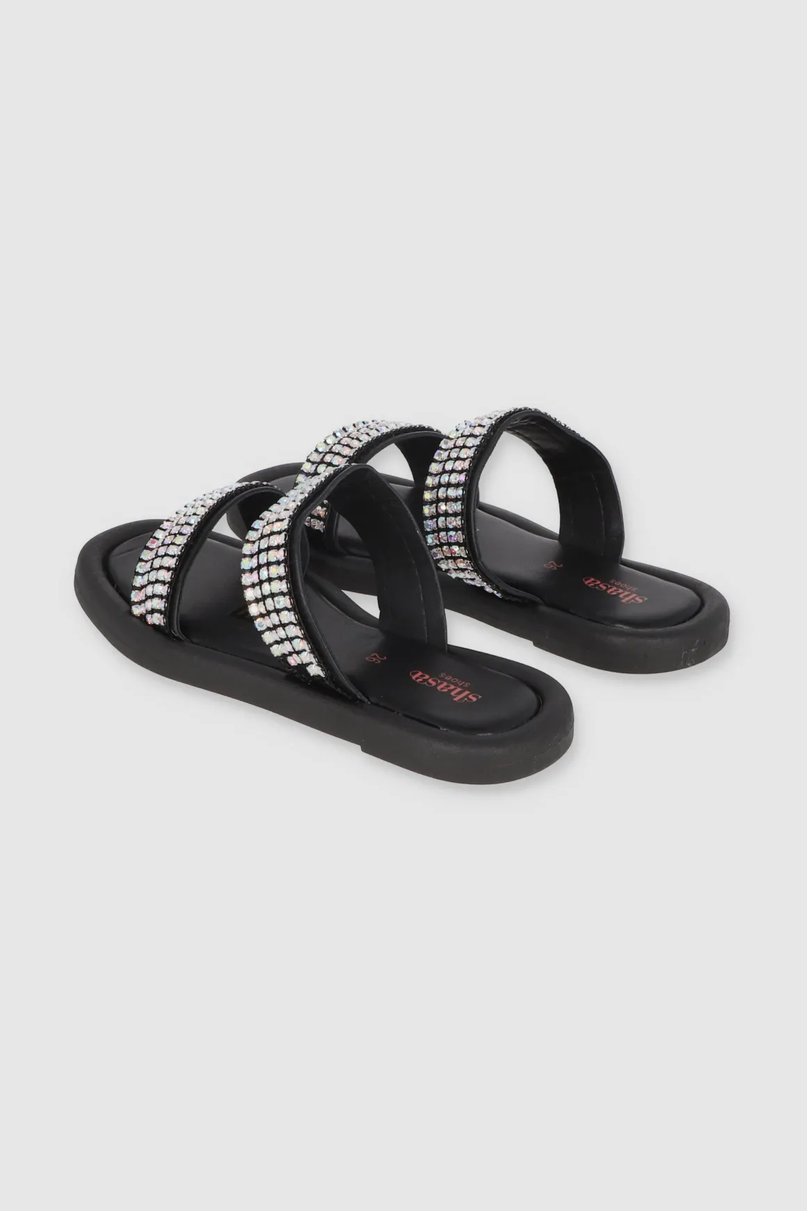 Sandalia Suela Ancha Dos Tiras Brillos Grandes