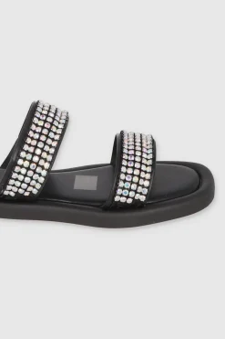 Sandalia Suela Ancha Dos Tiras Brillos Grandes