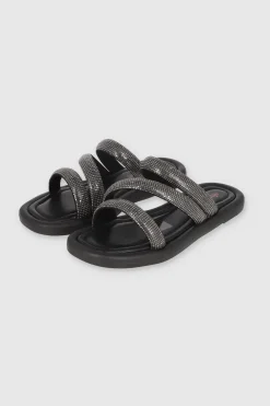 Sandalia Suela Ancha Tira Gruesas Brillos