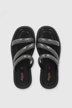 Sandalia Suela Ancha Tira Gruesas Brillos