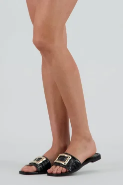 Sandalia tira ancha aplicación hebilla cuadrada