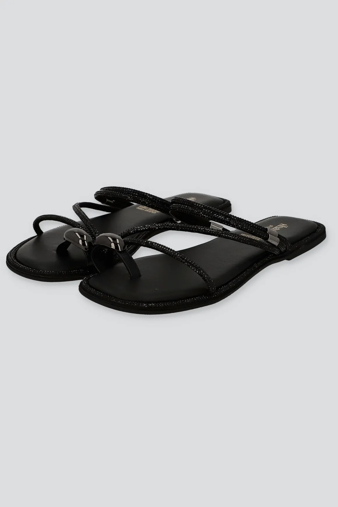 Sandalia tira ancha brillos detalle dedo