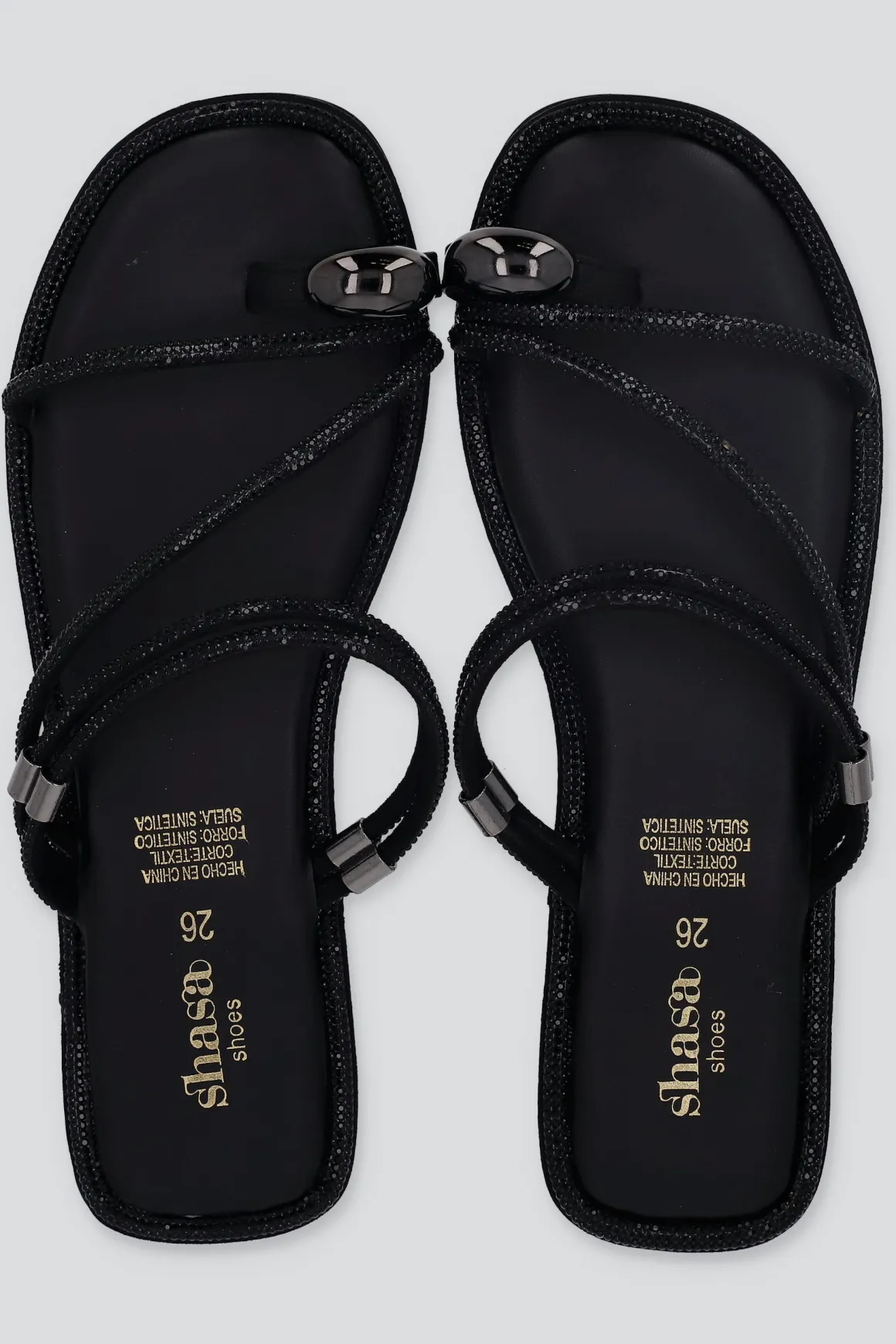 Sandalia tira ancha brillos detalle dedo