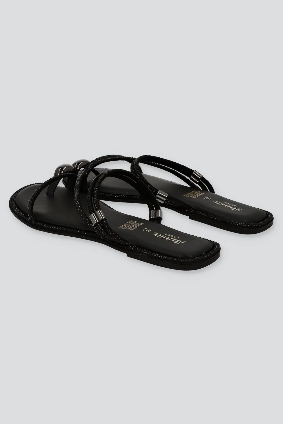 Sandalia tira ancha brillos detalle dedo