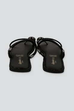 Sandalia tira ancha brillos detalle dedo