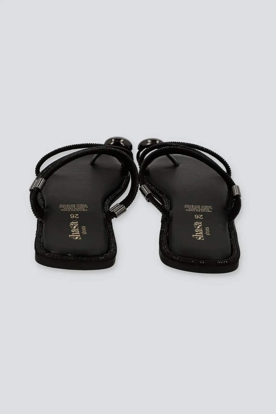 Sandalia tira ancha brillos detalle dedo