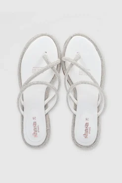 Sandalia tira brillos grueso dedu cruzado