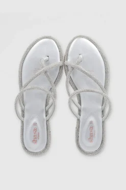 Sandalia tira brillos grueso dedu cruzado