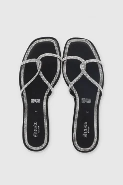 Sandalia tiras brillos cruzados