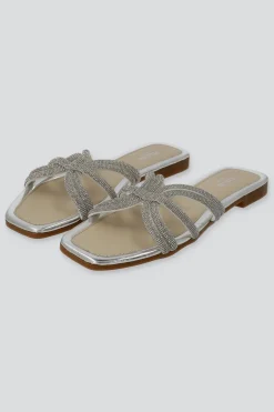 Sandalia tiras brillos cruzadas