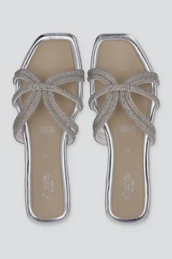 Sandalia tiras brillos cruzadas