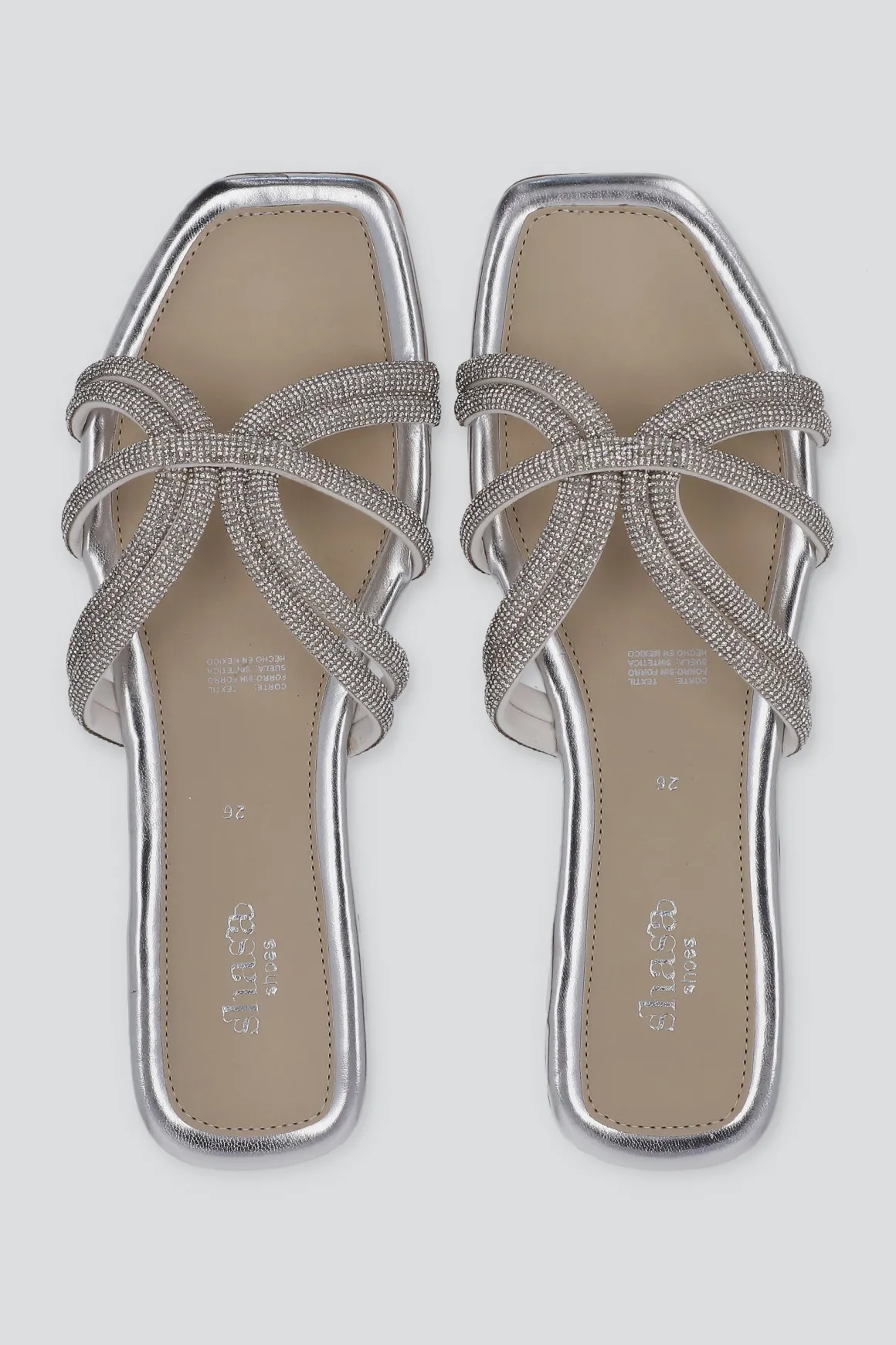 Sandalia tiras brillos cruzadas