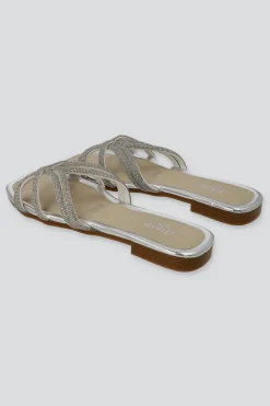 Sandalia tiras brillos cruzadas