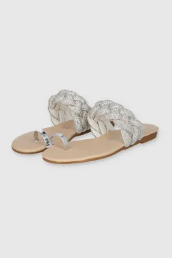 Sandalia Trenza Anillo Dedo Brillos