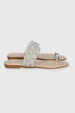 Sandalia Trenza Anillo Dedo Brillos