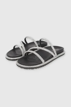 Sandalia triple tira brillos borde