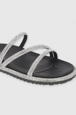 Sandalia triple tira brillos borde