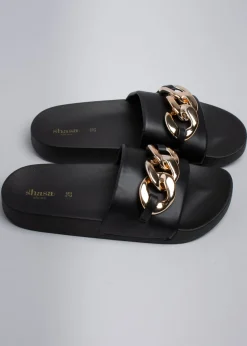 Sandalias slide cadena chunky frontal