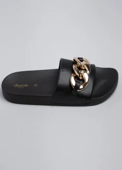 Sandalias slide cadena chunky frontal