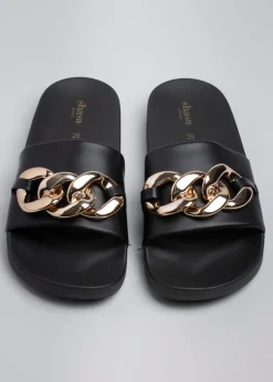 Sandalias slide cadena chunky frontal