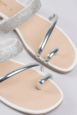 Sandalias Tiras Brillos Anillo Dedo