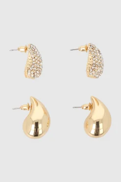 Set 2 pares aretes gota brillos