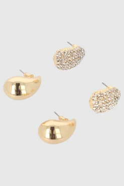 Set 2 pares aretes gota brillos