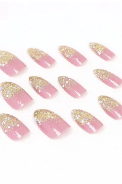 Set 12 uñas almendradas glitter