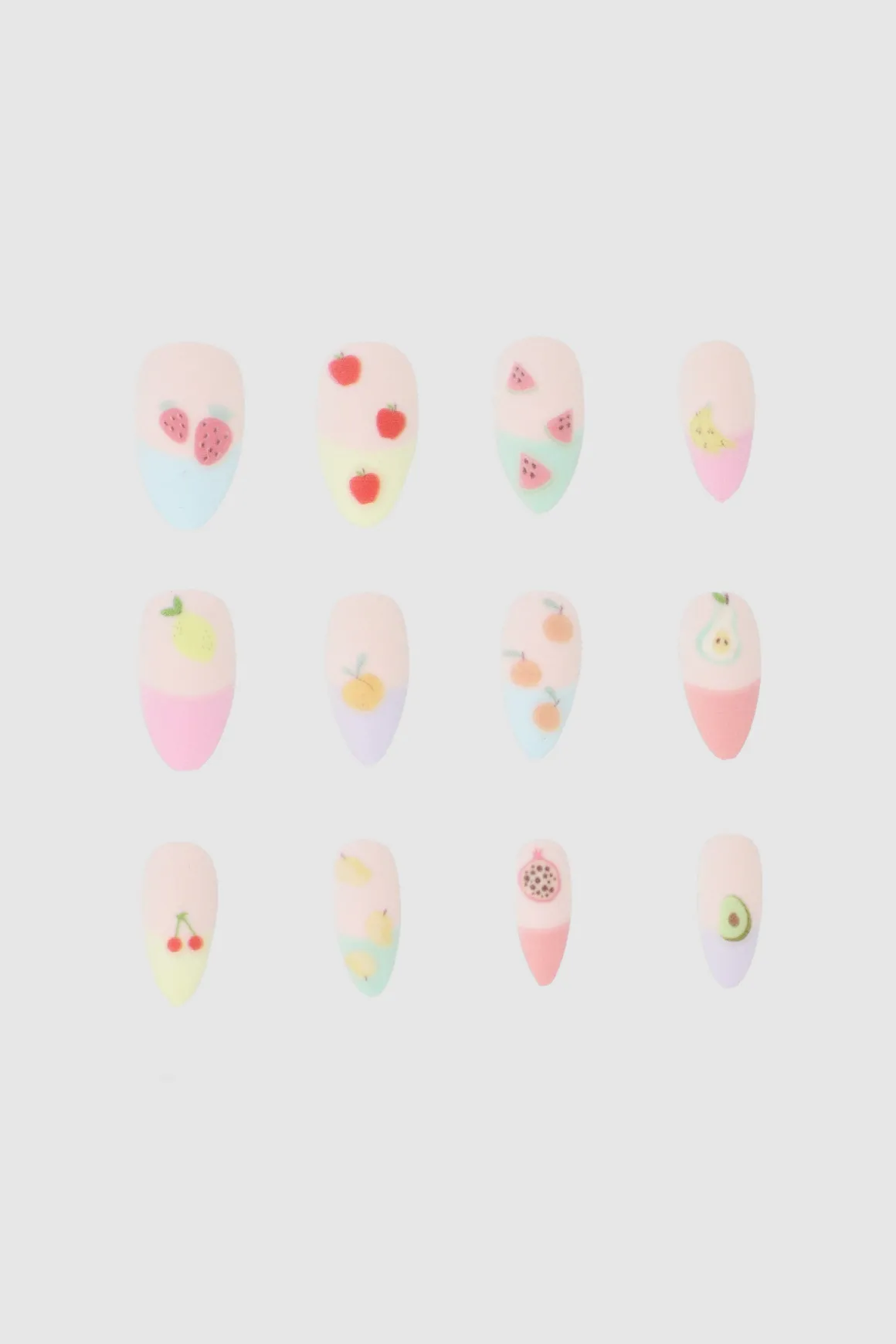 Set 12 uñas french frutas