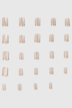 Set 24 uñas french metalico efecto ojo de gato