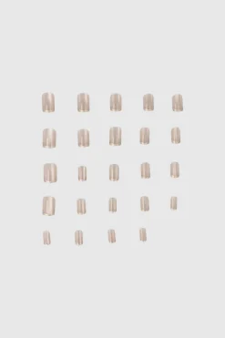 Set 24 uñas french metalico efecto ojo de gato