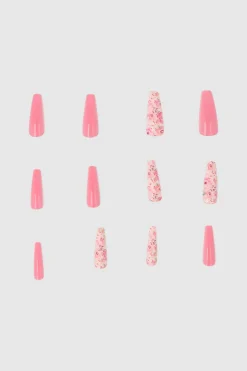 Set 12 uñas largas flores