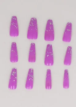 Set 12 Uñas Postizas Efecto Brillo Glitter
