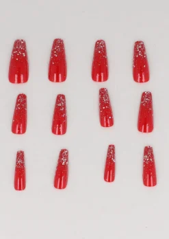 Set 12 Uñas Postizas Efecto Brillo Glitter