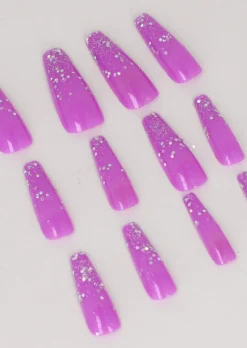 Set 12 Uñas Postizas Efecto Brillo Glitter