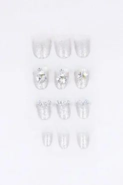 Set 12 uñas postizas glitter piedras