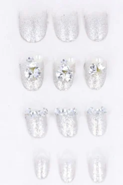 Set 12 uñas postizas glitter piedras