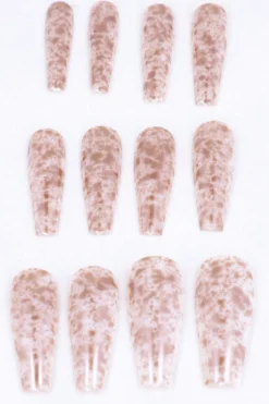 Set 12 Uñas Postizas Largas Manchas