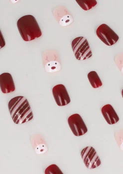 Set 24 uñas postizas navideñas reno