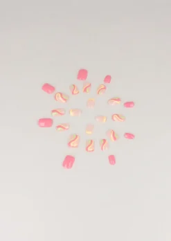 Set 24 uñas postizas ondas neón