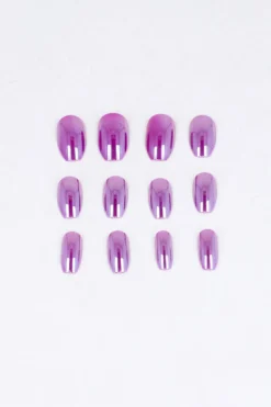 Set 12 uñas redondas iridiscentes
