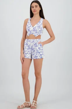 Short fluido estampado flores