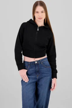 Sudadera corta con gorro y cierre