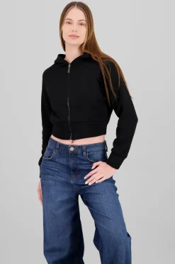 Sudadera corta con gorro y cierre