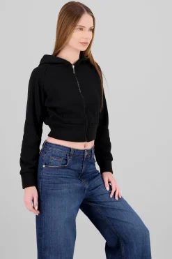 Sudadera corta con gorro y cierre