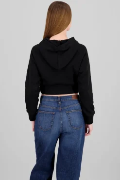 Sudadera corta con gorro y cierre