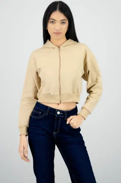 Sudadera crop cierre estampado espalda