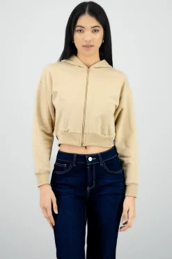 Sudadera crop cierre estampado espalda