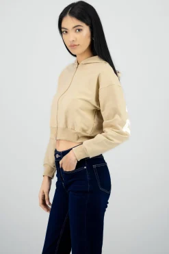 Sudadera crop cierre estampado espalda