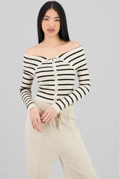 Sueter delgado rayas con cierre sin hombros